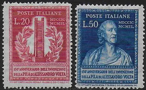 1949 Italia A. Volta 2v. mc MNH Sassone n. 611/12