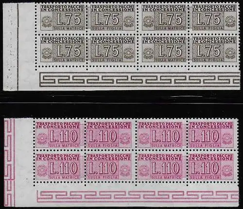 1955 Italia concessione stelle II type mc block 4 MNH Sassone n. 9/I+12/I