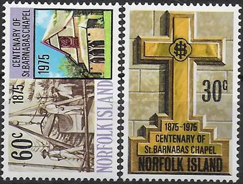 1975 Norfolk Island St. Barnabas Chapel 2v. MNH SG n. 168/69