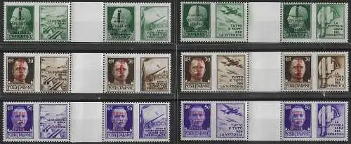 1944 Repubblica Sociale War propaganda pairs MNH Sassone n. 25/36