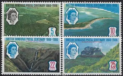 1966 British Honduras stamp centenary 4v. MNH SG n. 235/38