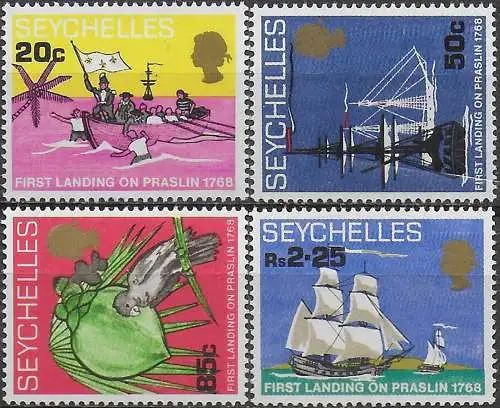 1968 Seychelles first landing on Praslin 4v. MNH SG. n. 253/56