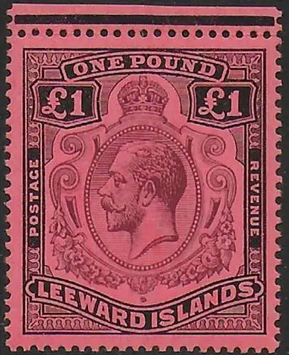 1928 Leeward Islands George V £1 purple and black/red sm MNH SG n. 80