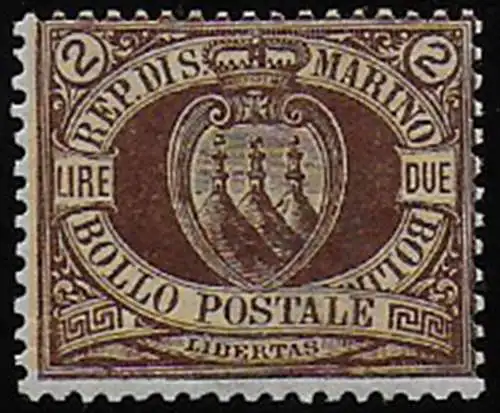 1894 San Marino Coat of Arms L. 2 brown on yellow MNH Sassone n. 21