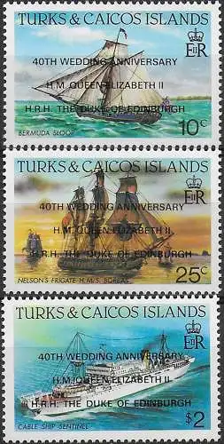 1988 Turks and Caicos 40th wedding anniversary 3v. MNH SG. n. 922/24