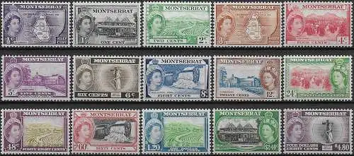 1953-62 Montserrat Elizabeth II 15v. MNH SG n. 136a/49