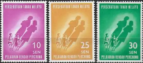 1962 Malayan Federation Free Primary Education 3v. MNH SG n. 29/31