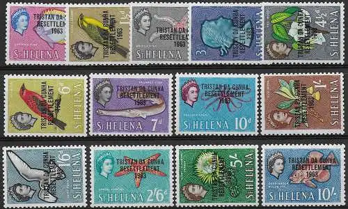 1963 Tristan da Cunha Elizabeth II 13v. MNH SG n. 55/67