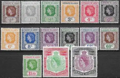 1954 Leeward Islands Elizabeth 15v. MNH SG n. 126/40