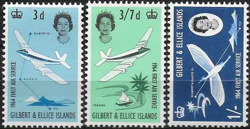 1964 Gilbert and Ellice Islands First Air service 3v. MNH SG n. 82/84