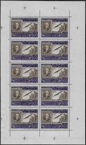 1947 San Marino first US postage stamp MS MNH Sassone n. 8