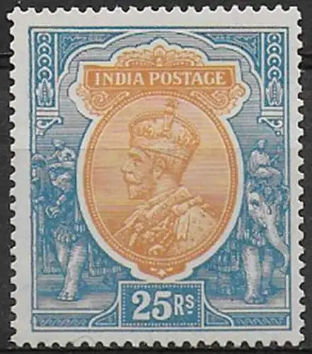 1928 India George V 25r. orange and blue MNH SG n. 219w