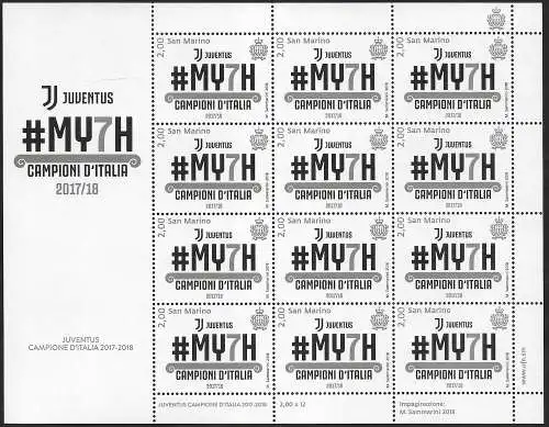 2018 San Marino Juventus champion MS MNH Unificato n. 2608