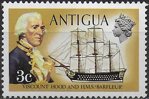 1970 Antigua HMS Barfleur 3c. variety MNH SG n. 272w