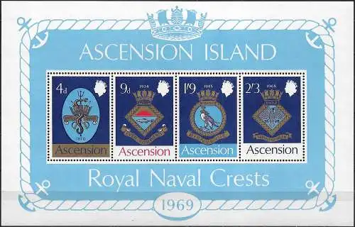 1969 Ascension Royal Naval Crests I series MS MNH SG n. 121/24