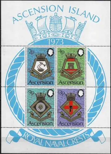 1973 Ascension Royal Naval Crests V series MS MNH SG n. 166/69