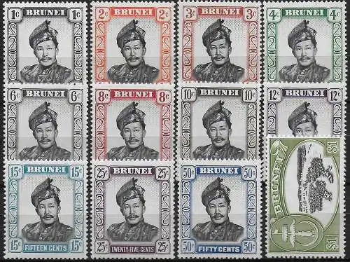 1964/72 Brunei Sultan and water village 12v. MNH SG n. 118/29