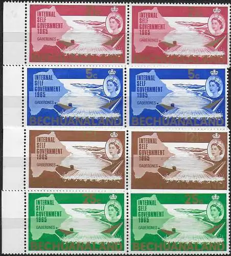 1965 Bechuanaland New Constitution 4 pairs Bay flaw MNH SG n. 186a/89a+186/89