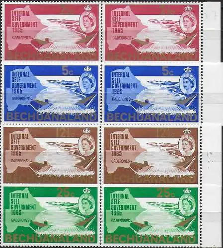 1965 Bechuanaland New Constitution 4 pairs Lake flaw MNH SG n. 186/89+186b/89b