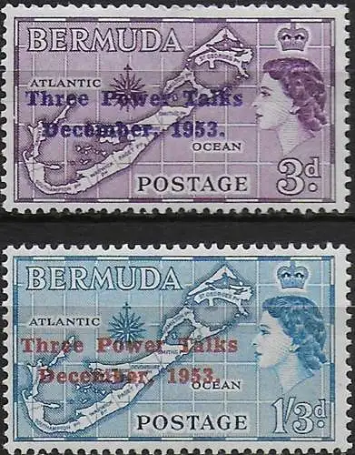 1953 Bermuda Three Power Talks 25,1⁄4 first line MNH SG n. 152a/53a