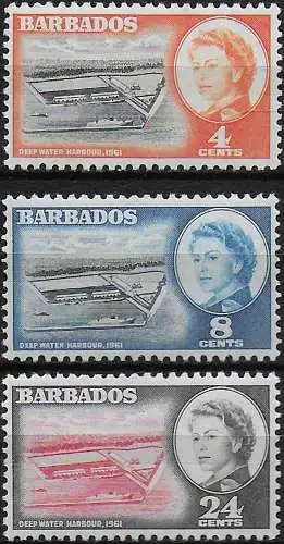 1961 Barbados Deep Water Harbour 3v. MNH SG n. 306/08