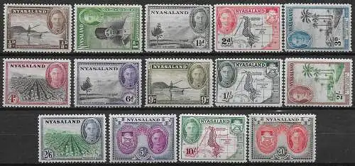 1945 Nyasaland George VI 14v. MNH SG n. 144/57