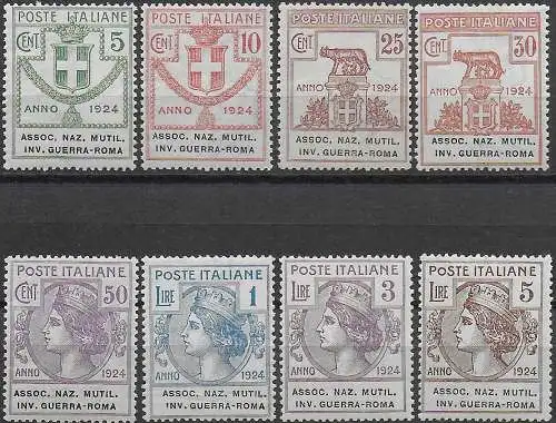 1924 Italia Parastatali Associazione Mutilati 8v. MNH Sassone n. 5/12