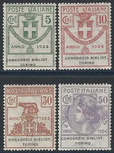 1924 Italia Parastatali Biblioteche Torino bc 4v. MNH Sassone n. 30/33