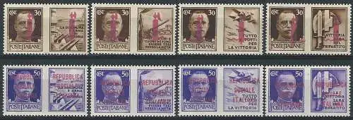 1944 Repubblica Sociale propaganda guerra Firenze 8v. MNH Sassone n. 41I/48I