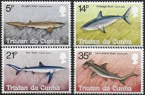 1982 Tristan da Cunha Sharks 4v. MNH Yv n. 302/05