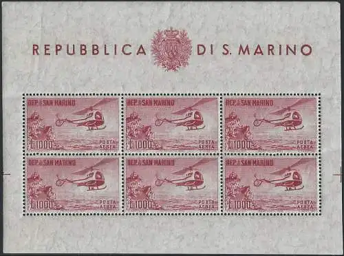 1961 San Marino Lire 1.00 Elicottero MS MNH Sassone n. 22