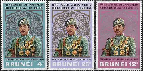 1968 Brunei Sultan's Coronation 3v. MNH SG n. 157/59