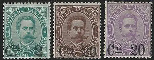 1890-91 Italia Umberto I 3v. mc MNH Sassone n. 56/58