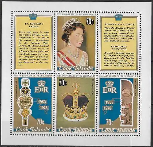 1978 Cook Islands 25th Anniversary of Coronation MNH SG n. MS 601(599)