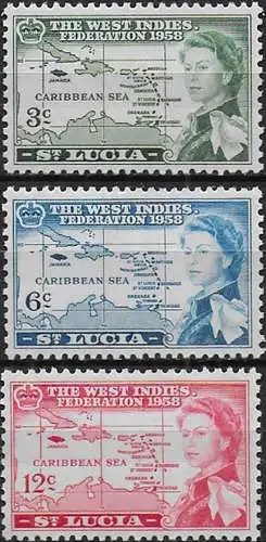 1958 St Lucia British Caribbean Federation 3v. MNH SG n. 185/87