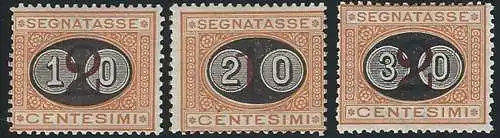 1890-91 Italia segnatasse Mascherine 3v. MNH Sassone n. 17/19