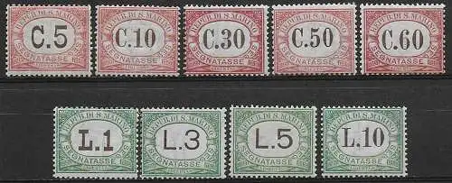 1924 San Marino segnatasse 9v. mc. MNH Sassone n. 10/18