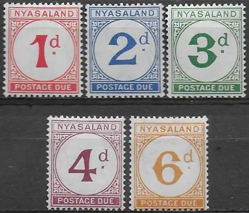 1950 Nyasaland Postage Due stamps 5v. MNH S.G. n. D1/5