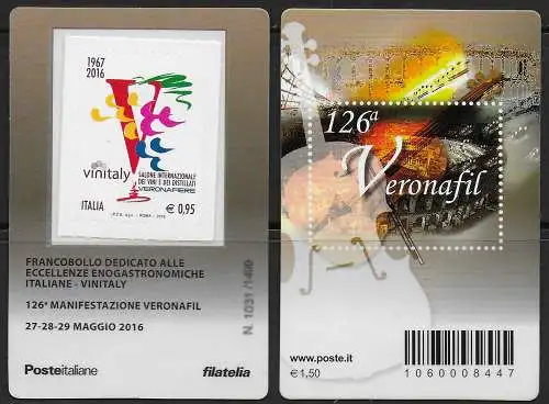 2016 Italia tessera filatelica Veronafil Unificato n. 3732