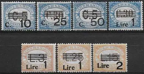 1936-39 San Marino segnatasse 7v. MNH Sassone n. 47/53