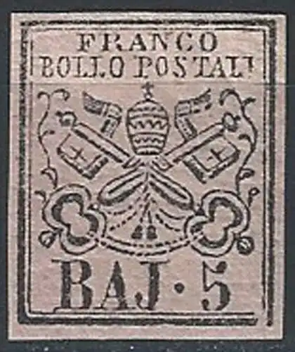 1852 Stato Pontificio Baj. 5 rosa chiaro MH Sassone n. 6