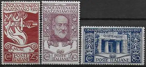 1922 Italia Mazzini 3v. sup MNH Sassone n.128/30