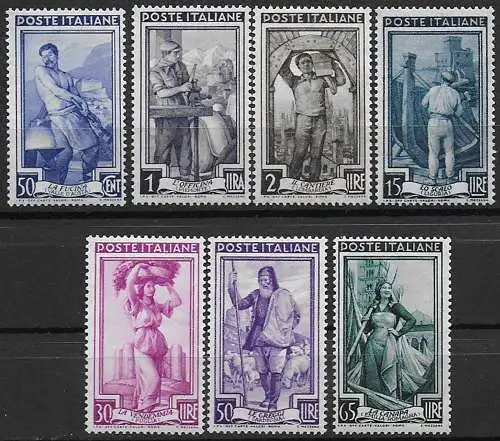 1955-57 Italia al Lavoro stelle 7v. MNH Sass. n. 754/60