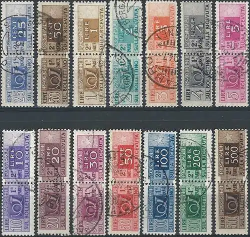 1946-51 Italia postal parcels 14v. cancelled Sassone n. 66/78+80