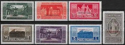 1929 Tripolitania Montecassino 7v. MNH Sassone n. 54/60