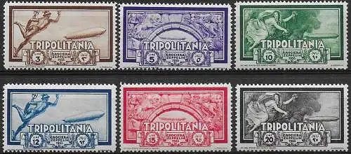 1933 Tripolitania Zeppelin airmail 6v. MNH Sassone n. 22/27