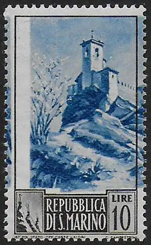 1949 San Marino Landscapes Lire 10 variety MNH Sassone n. 349a