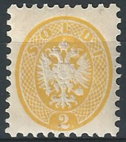 1864 Lombardo Veneto 2 soldi giallo MNH Sassone n. 41