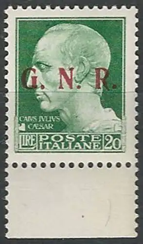 1943 Repubblica Sociale Lire 20 G.N.R. Brescia III var MNH Sassone n. 487/IIId