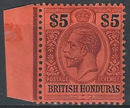 1913 British Honduras $5 purple and black-red bf MNH SG n. 110